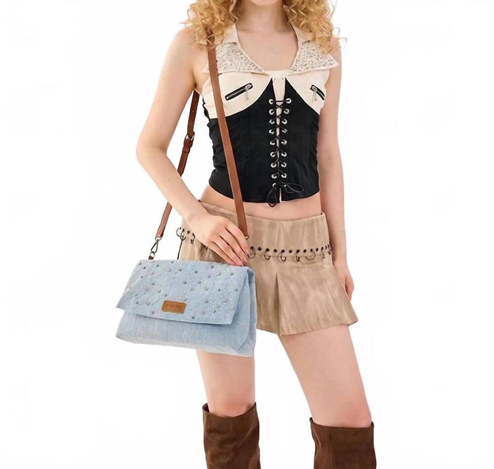 NEW WRANGLER denim rhinestone shoulder bag in jean